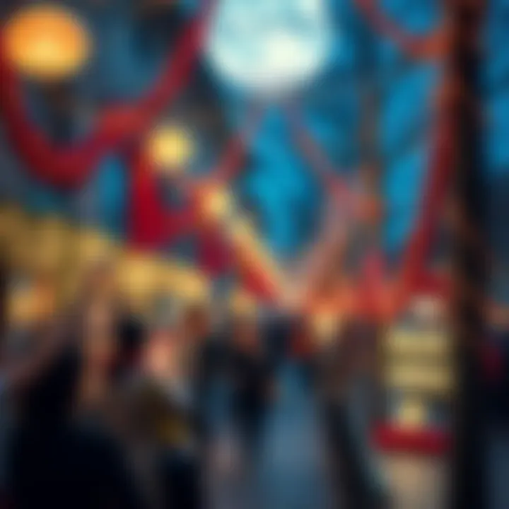 People enjoying Moonvember festivities with lights and decorations at night