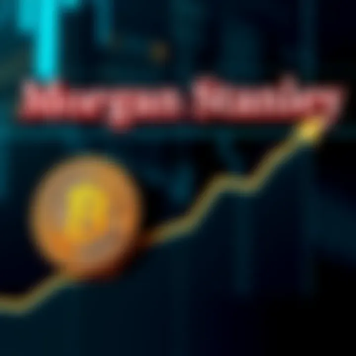 Morgan Stanley Bitcoin ETF Fee Reduction Morgan Stanley's logo with a Bitcoin symbol and a downward trending fee graph, representing the reduced Spot Bitcoin ETF fee to 0.14%