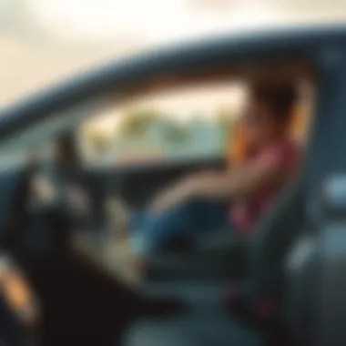 A determined mother drives her daughter to school using her legs in a Honda CRV, showcasing her dedication and unique driving style.