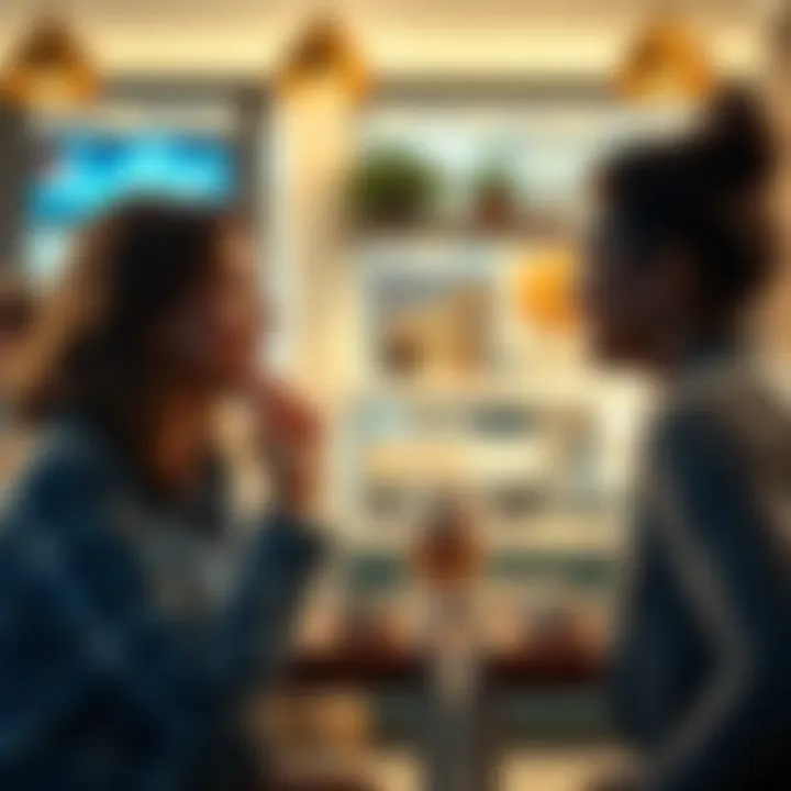 A mother in casual clothing excitedly talks about Bitcoin with her friends at a coffee shop, reflecting growing interest in cryptocurrency among everyday people.