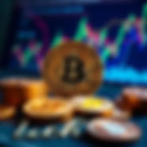 A visual representation of Bitcoin coins with a backdrop of financial charts, symbolizing MSTR's approach to reaching 800,000 BTC.