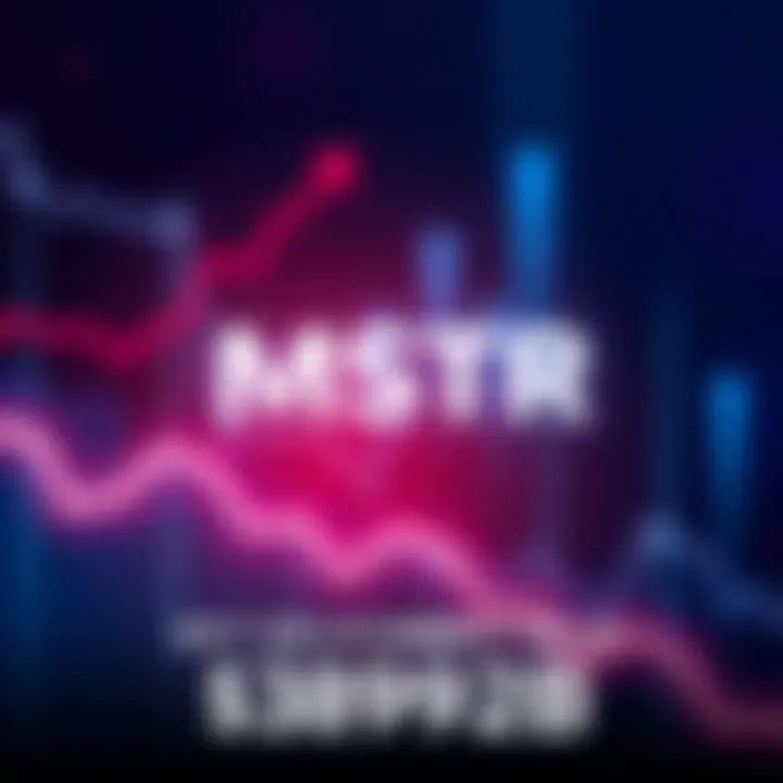 MSTR logo shown with a downward trend graph representing market cap decline