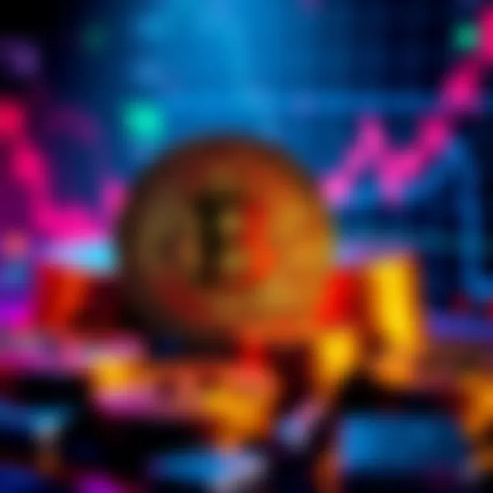 A visual representation of MSTR's Bitcoin strategy, showing Bitcoin coins and a graph indicating rising prices and shareholder concerns.