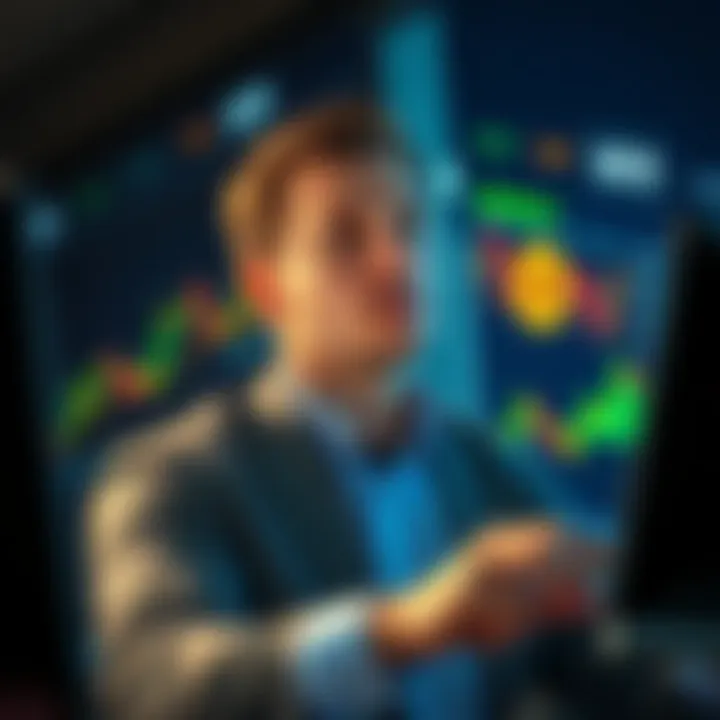 MSTR CEO Saylor appearing worried while analyzing financial charts showing falling Bitcoin prices