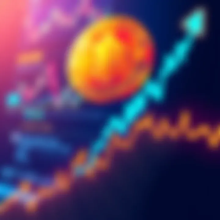 A graph showing MSTR stock price climbing, with a Bitcoin symbol in the background, representing Michael Saylor's stance on Bitcoin being held.