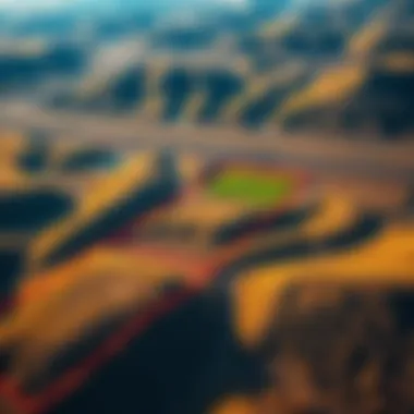 Aerial view of several land parcels for sale with clear boundaries marked