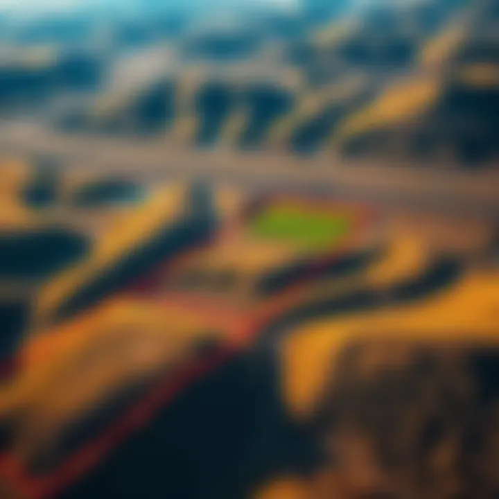 Multiple Land Parcels Aerial view of several land parcels for sale with clear boundaries marked