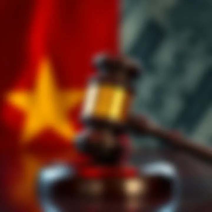 A gavel representing Myanmar's legal system, symbolizing the proposed death penalty for scammers and life imprisonment for crypto fraud. The background shows a representation of financial crime.