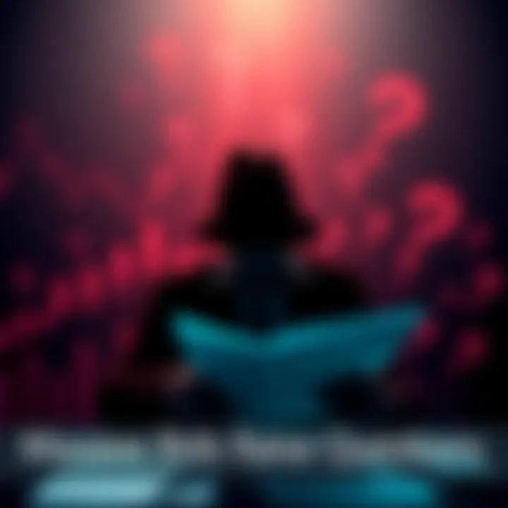 A silhouette of a person looking at financial charts and bidding documents, surrounded by question marks.