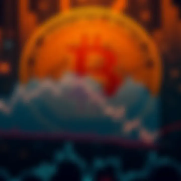 A graphic showing a downward trend in Bitcoin value with a Bitcoin logo and a representation of Nakamoto's logo in the background.