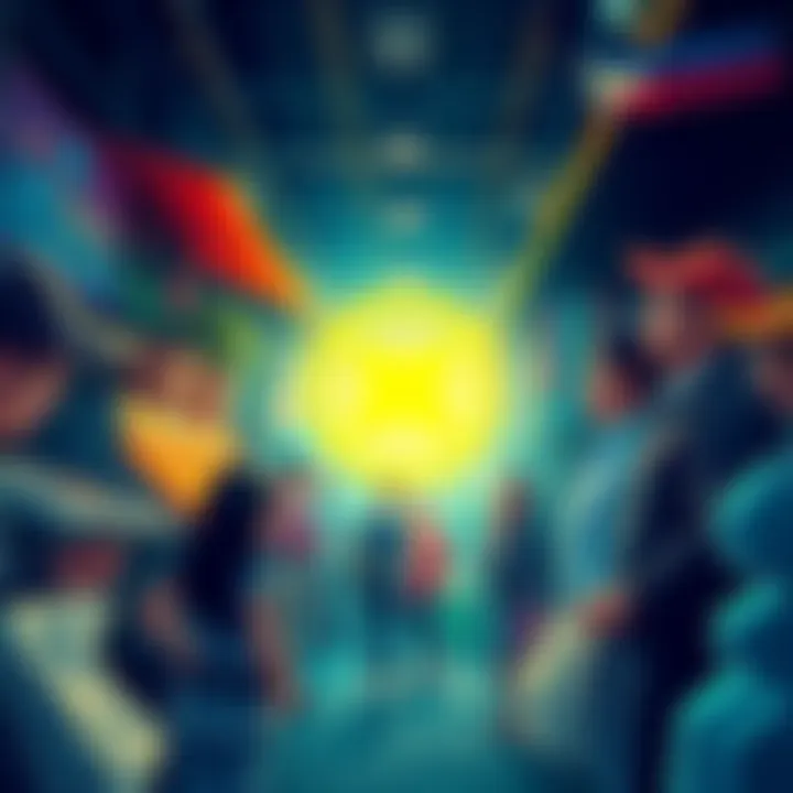 A market scene showing people discussing and trading Nano cryptocurrency in the Philippines.