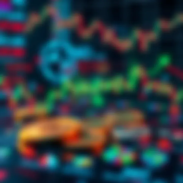 A visual representation of Nano's role in trading bots, showing digital coins with trading graphs and arrows indicating fast transactions between exchanges.