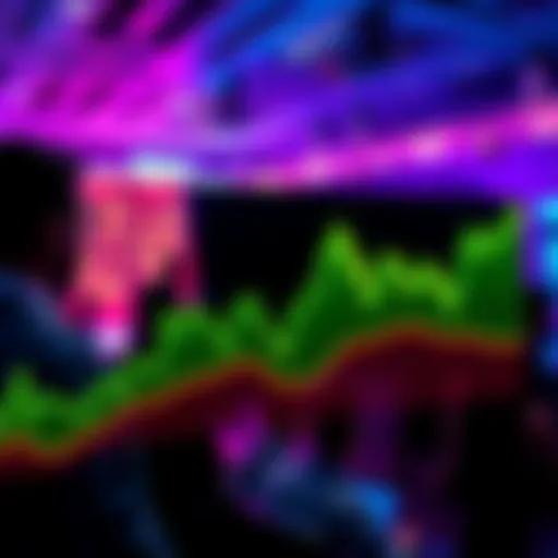 A graph illustrating the recent trading volume of Nano cryptocurrency with a downtrend, while people discuss concerns in the background.