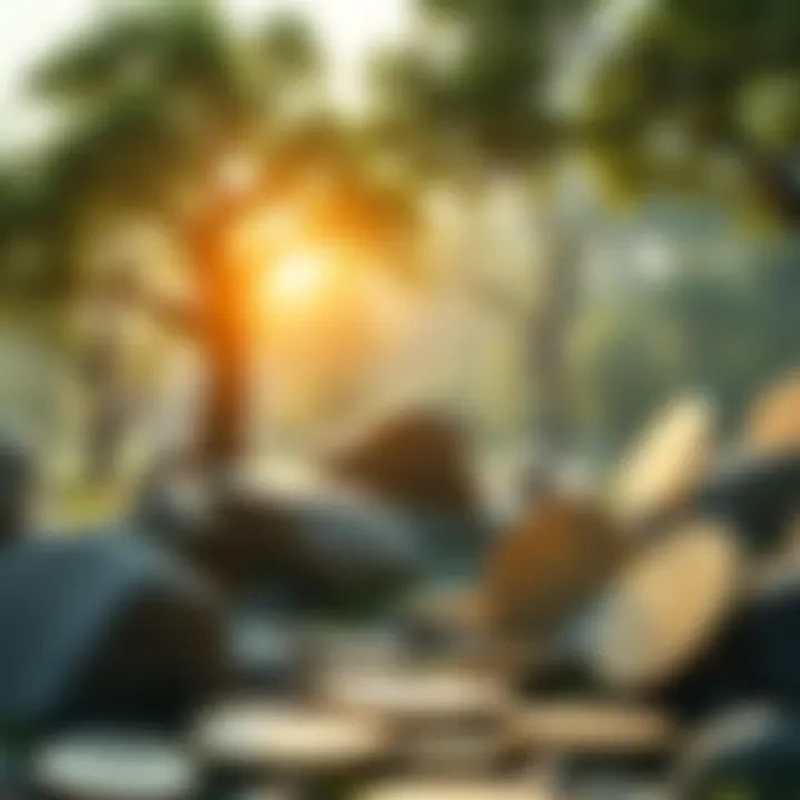 A natural setting showing trees and rocks that resemble coins, illustrating the link between nature and the origins of money.