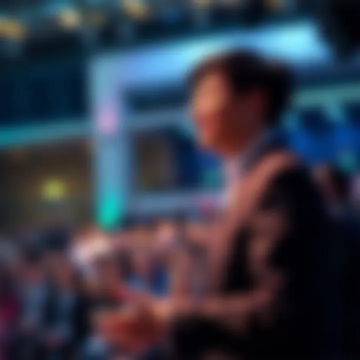 Nenter Chow at Princeton Nenter Chow, CEO of BitMart, speaking on stage during Princeton Campus Day, with an audience attentive in the background.