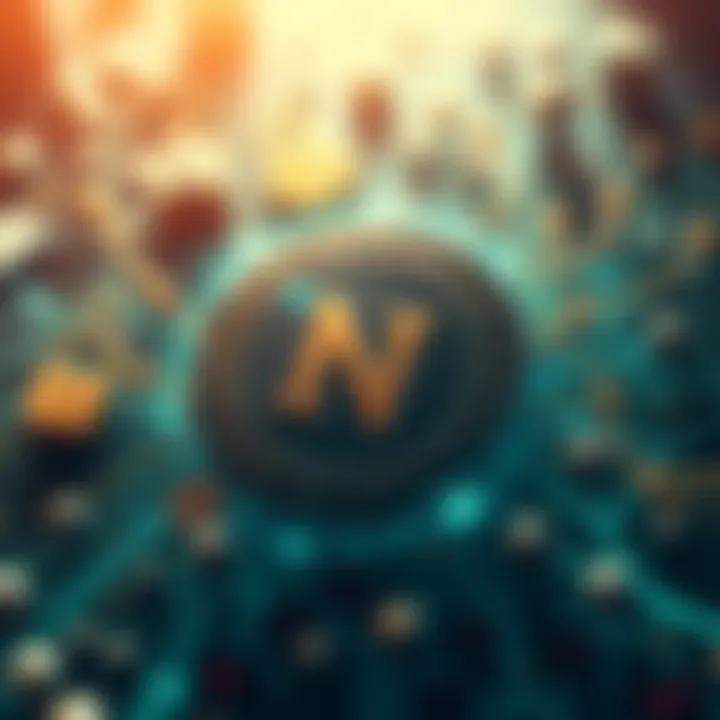 A visual representation of Neptune Cash, featuring blockchain elements and symbols of privacy and security, alongside a futuristic design.