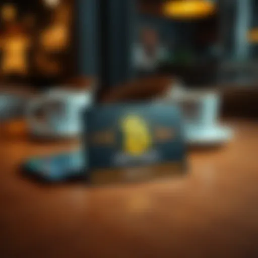 A new crypto card displayed on a wooden table with a smartphone and a coffee cup in the background.
