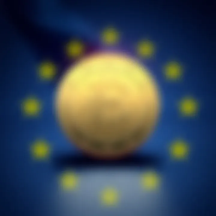 A visual representation of a proposed Euro Coin with the European Union flag in the background, symbolizing Europe's move towards digital currency competition.
