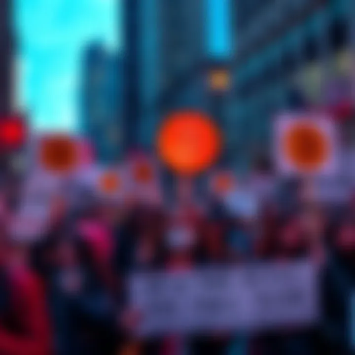 New Yorkers Rally for Bitcoin Access A group of New Yorkers holding signs protesting against strict Bitcoin regulations, expressing their desire for easier access to digital currency.