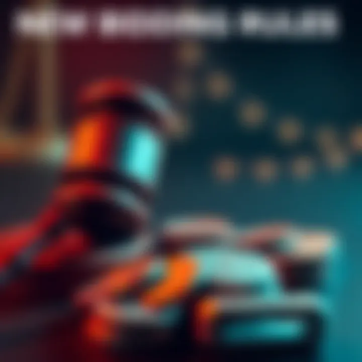 New Bidding Rules Announcement A graphic showing a gavel with tokens, emphasizing new bidding rules for participation before prices reach a set limit.