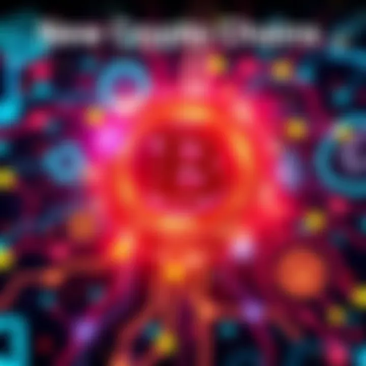 A graphic illustrating innovative crypto chains with symbols representing blockchain technology and connectivity.