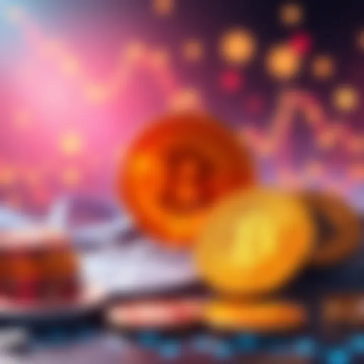 Illustration of cryptocurrency symbols and trading rewards in the background