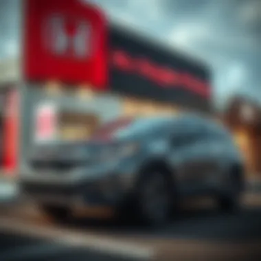 A new Honda CR-V parked in front of a dealership with a 'No Haggle Pricing' sign