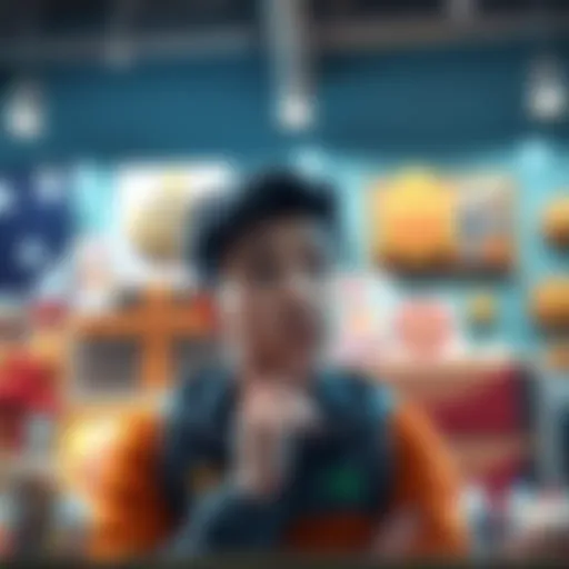 A new player contemplates whether to buy two parcels or a badge in a game, showing a thoughtful expression in front of game items.