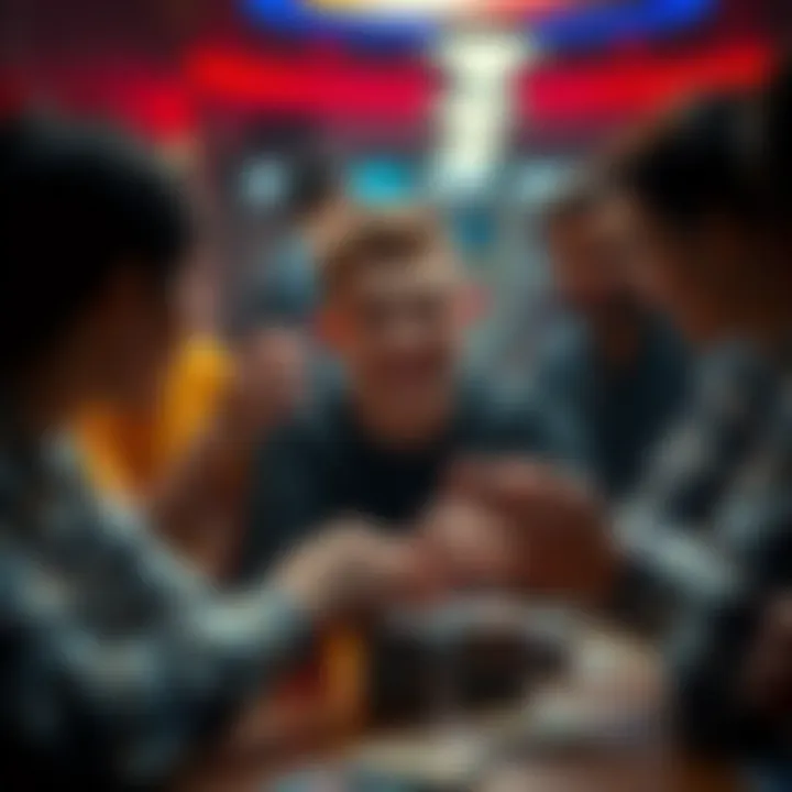 A new player sitting at a table with a few cards in hand, eager to learn the game rules. They have a hopeful expression, surrounded by fellow players offering support.
