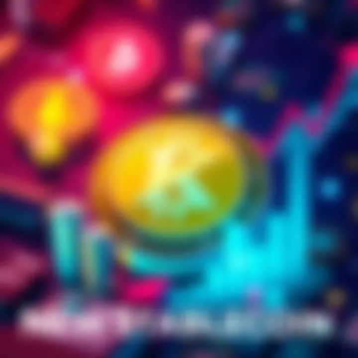 A digital representation of a new stablecoin concept for Kaspa, featuring cryptocurrency symbols and graphs indicating growth.