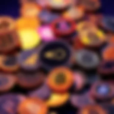 A collection of various cryptocurrency coins representing new tokens emerging in the market