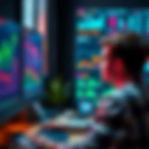 A person looking at a computer screen with cryptocurrency charts and resources, eager to learn about investing in digital currencies.