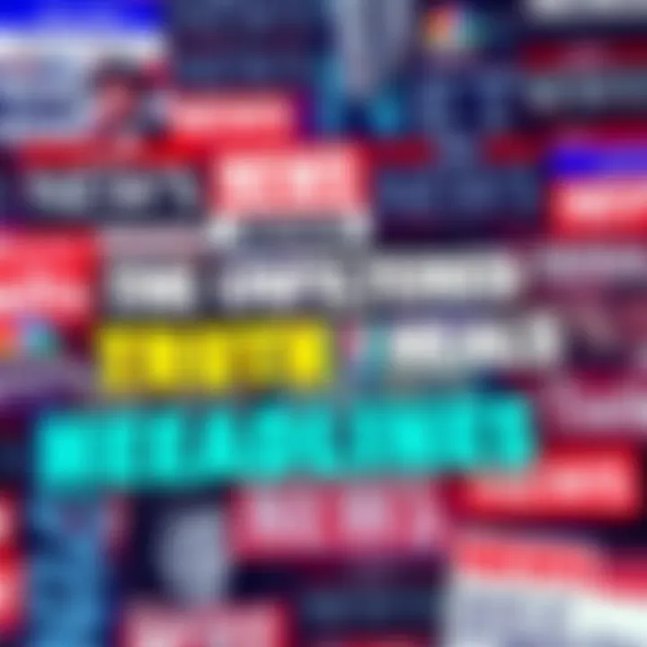 A collage of various news headlines with bold text and vibrant colors