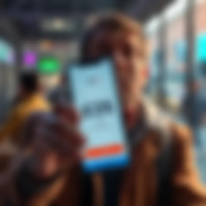 A frustrated customer showing a phone with Nexo app displaying a £25 fee for a £35 transfer