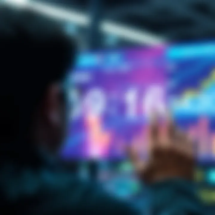 A visual representation of a person looking at a digital screen showing a countdown timer and financial assets, symbolizing the 14-day wait for liquidating Nexo