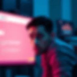 A concerned user looking at a computer screen showing Nexo Pro's logo and a message about API changes, depicting uncertainty and confusion.