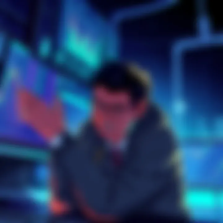 An illustration depicting the frustration of Nexo Pro users reacting to the removal of USDT, featuring a visual of cryptocurrency trading screens and a distressed trader.