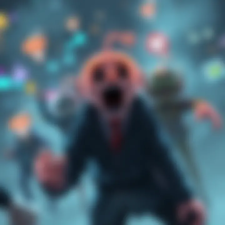 A digital illustration showing various NFT avatars disappearing with a shocked collector in the background