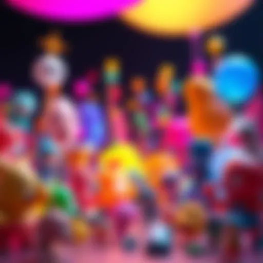 A vibrant digital art piece showcasing animated characters and shapes with a mix of bright colors, representing the world of NFT animations.