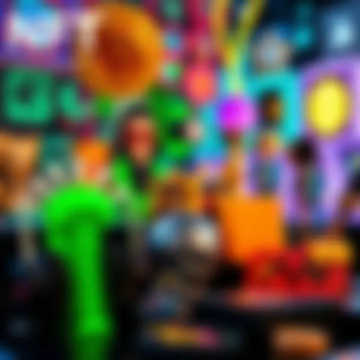 Vibrant digital artwork representing NFTs with various collectibles and icons