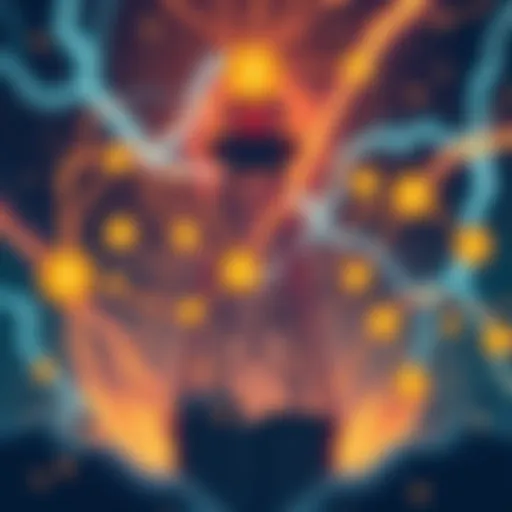 Illustration of Nikola Tesla using a Wardenclyffe tower to mine Bitcoin, surrounded by electrical energy and digital currency symbols.