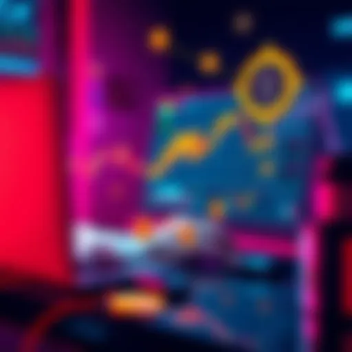 A person trading cryptocurrency on a laptop, surrounded by charts and privacy symbols