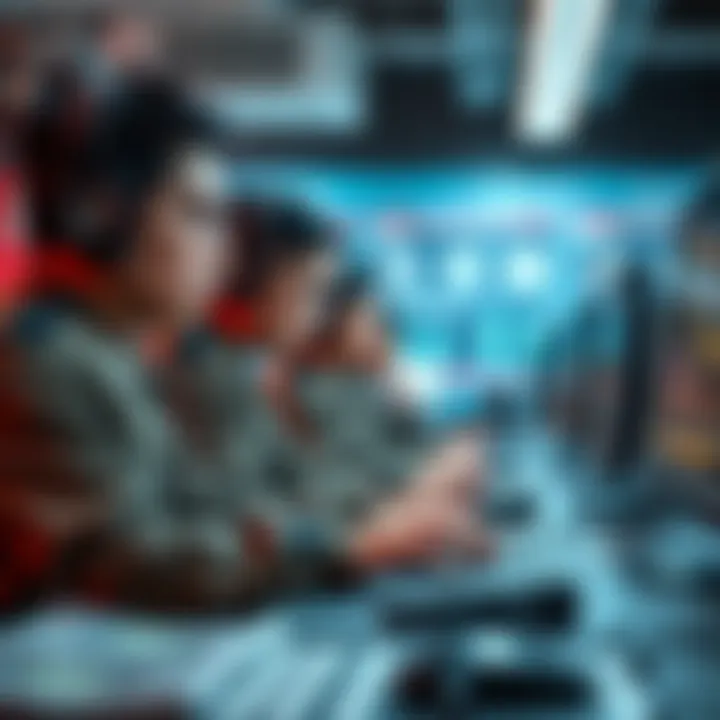 North Korean IT workers collaborating in a tech setting, showcasing their computer skills and financial success, connected to foreign finance issues.