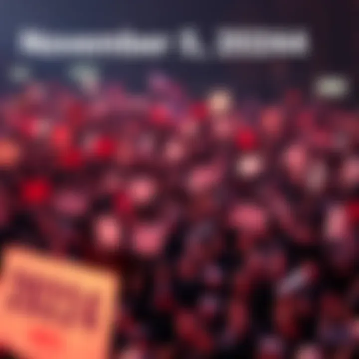 November 5, 2024 Political Rally A large crowd gathers at a political rally on November 5, 2024, holding signs and banners supporting various candidates and causes.