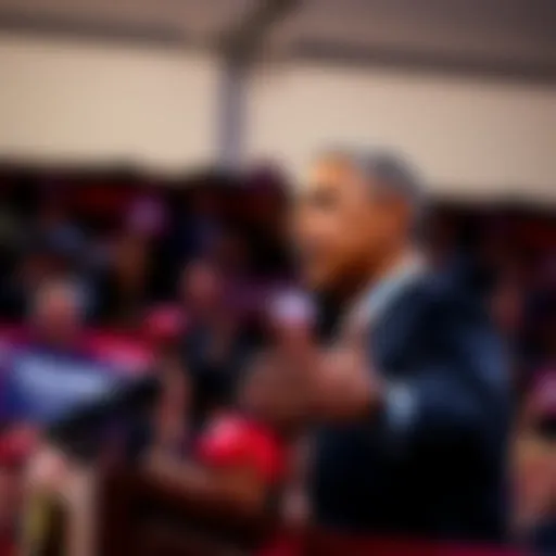 Former President Barack Obama criticizing Donald Trump about cryptocurrency during a rally in Virginia