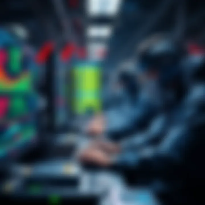 Group of OG miners focused on their computer screens, analyzing cryptocurrency data and market trends.