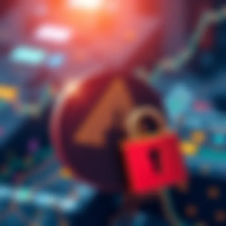 Illustration of a warning sign with a lock and a seed phrase, symbolizing the security risk of sharing private keys on cryptocurrency exchanges.