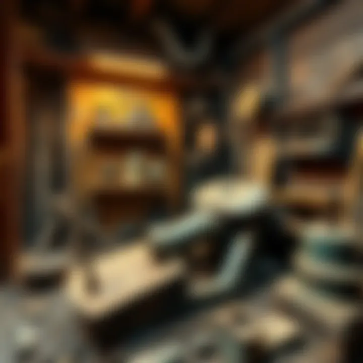 A vintage mining equipment setup found in a newly purchased home, showcasing rusty tools and artifacts from the mining era.