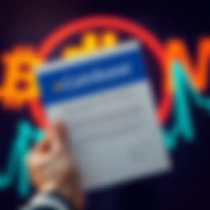 A hand holding a letter about an old Coinbase account, with a Bitcoin symbol in the background