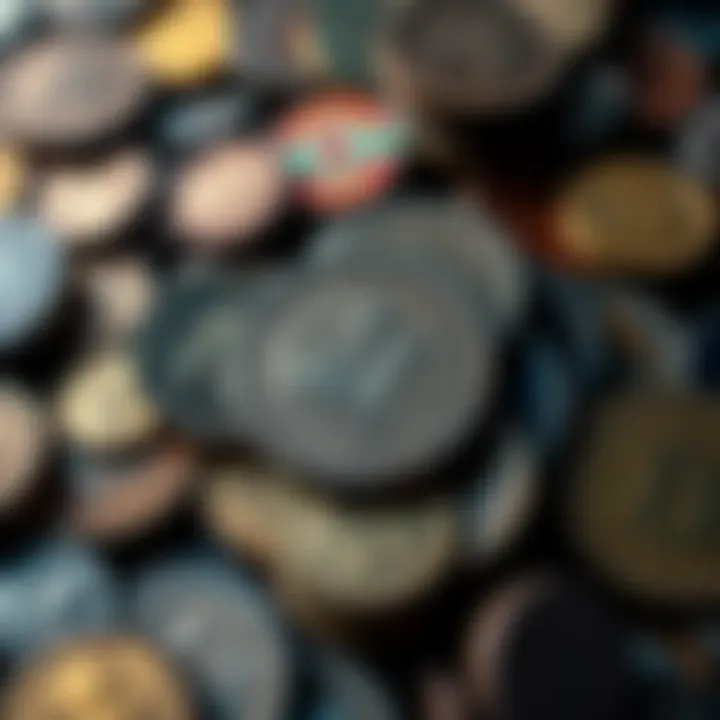 A collection of old tokens displayed in creative ways, including recycling and exchanging ideas